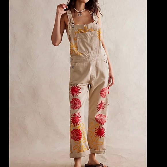 Free People Denim - We The Free Free People Ziggy Sun Shell Overalls Ecru Denim Straight Dungarees